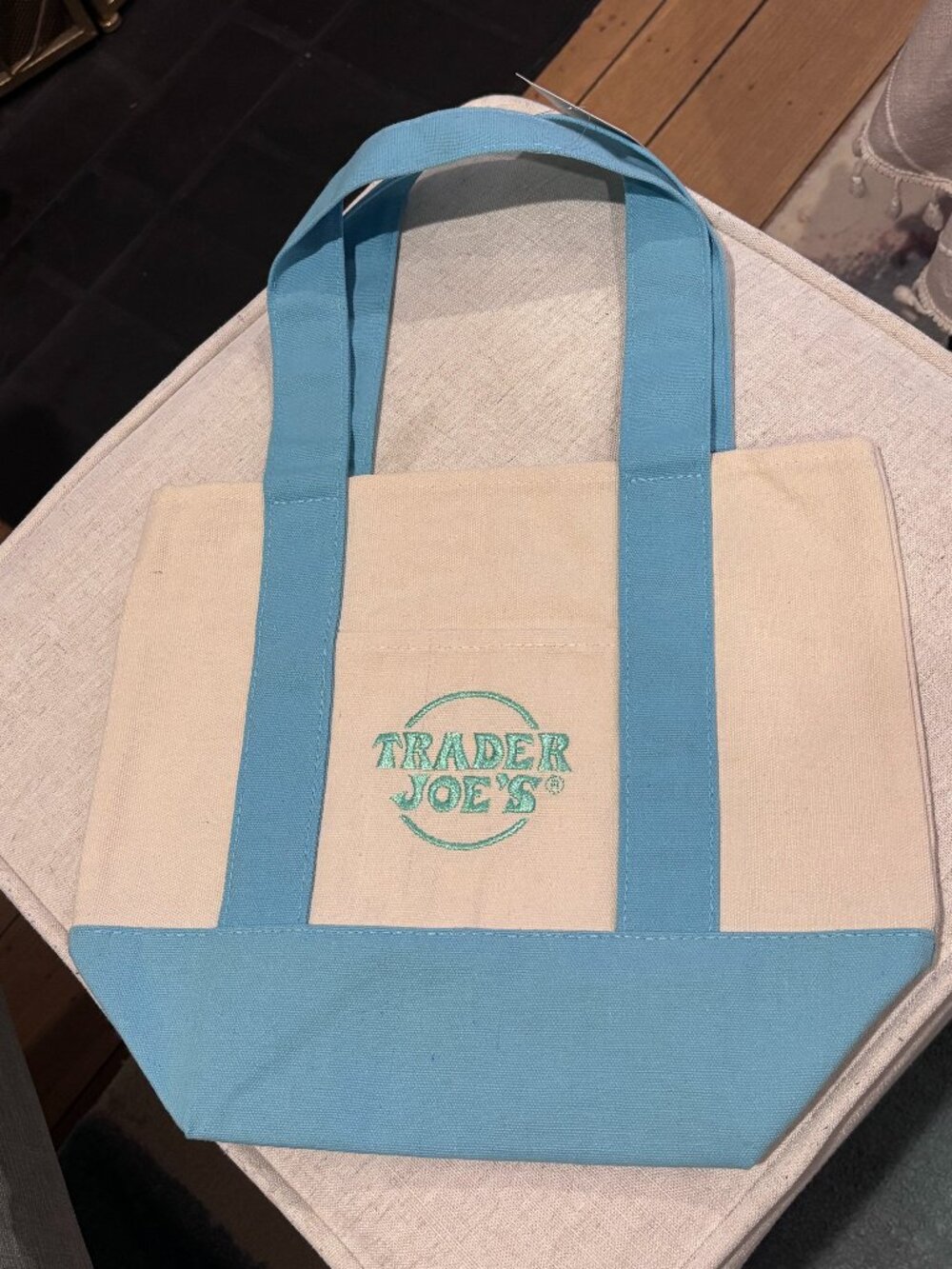 Trader Joes Mini Canvas tote Blue Pastel